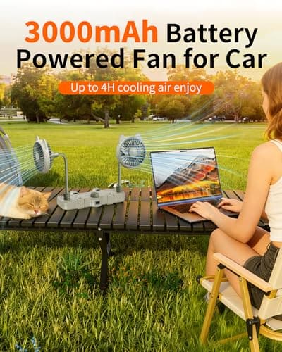 xuenair Dual 360 Hose Battery Powered Fan for Car Back Seat, 2 Storage Hook — view 3