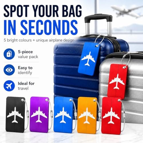 5 Pack Luggage Tags,Suitcase Tags with Steel Wire Loop & Waterproof ID Card — view 5