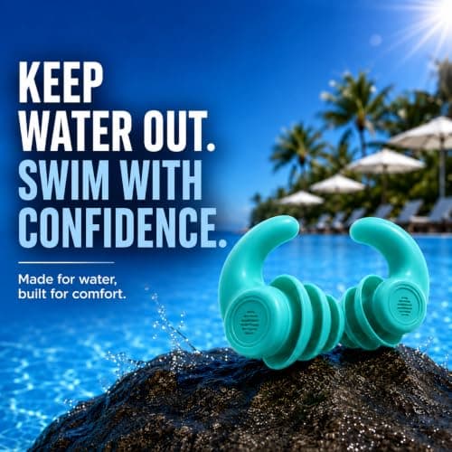 H20VIZ Pro Swim Ear Plugs | 3 Pairs | Waterproof, Reusable Silicone Earplugs for Swimming, Surfing, Snorkeling & All Water Sports (Green, Blue, Coral, 3 Pairs) — view 2