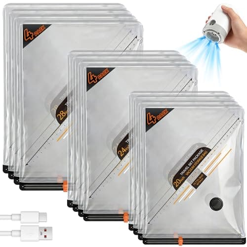 Vacuum Storage Bags for Travel with Rechargeable Cordless Pump, 12 Pack Fast Compression Packing Seal Bags for Clothes Bedding, Luggage, Backpack and Suitcase, Space Saver Storage Organizer, 4S/4M/4L
