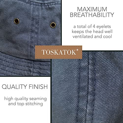 TOSKATOK Pure Washed Cotton Bucket hat UV Sun Protection Breathable Beach Holiday Travel Hat-DENIM-60 — view 3