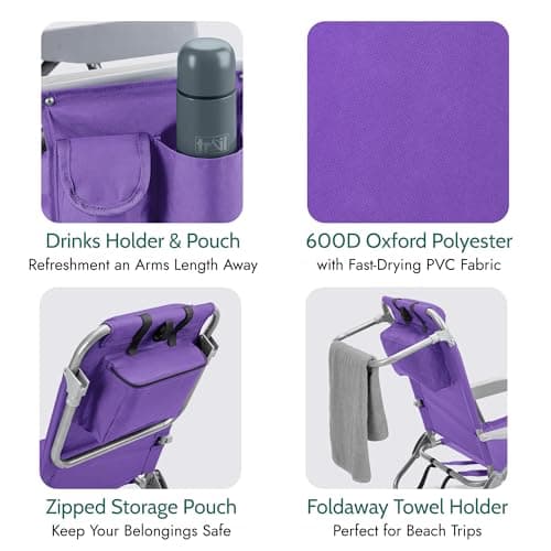 Trail Low Reclining Beach Chair, 4 Positions, Purple — view 6