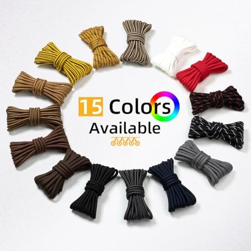 Handshop 2 Pairs Round Boots Shoe laces 4 mm Heavy Duty and Durable Hiking Work Boots Shoe Laces Black 160cm — view 6