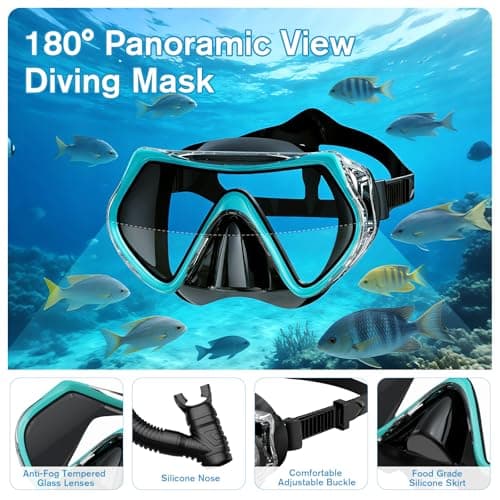 BuyCard Snorkel Mask,180 Degree Panoramic View Dry Top Snorkeling Gear，Safe Anti-Leak Anti-Fog Diving Mask, Snorkel Set and Swimming Goggles (Peacock Green) — view 3