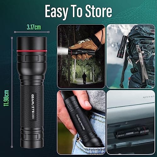 GEARLITE Rechargeable LED Torch, 2000LM Torches LED Super Bright with 3 Modes, Portable Small Torch with Battery, Waterproof Flashlight Zoomable for Power Cut, Emergency, Camping, Hiking, Outdoor — view 6