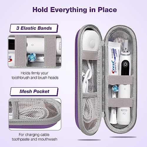 Nincha Hard Shell Durable EVA Electric Toothbrush Case - Purple - Bigger Size Fits All Powered Toothbrush Productscompatible with Oral-B iO/Pro/Smart Series, Philips Sonicare — view 3