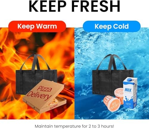 30L Large Cooler Bag Set of 2, Insulated Grocery Bags Food Delivery Bag, Reusable Collapsible Cooler Bags with Dual Zipper, Picnic Food Bag Soft Cool Bag Box for Camping BBQ Shopping Food Deliver — view 6