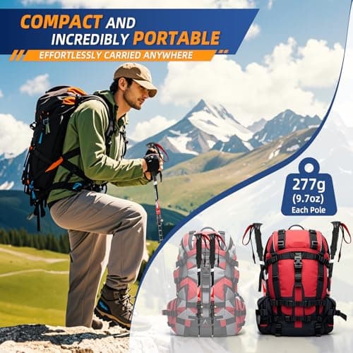 Telescopic Walking Sticks for Women&Men, Lightweight Hiking Poles — view 3