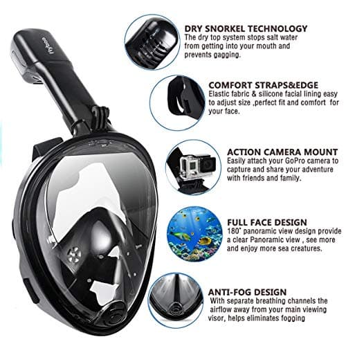 Snorkel Mask, Full Face Snorkel Set, 180°view Snorkeling Gear with Panoramic Design-Compatible Sports Camera, Diving Mask with Anti-fog and Anti-leak Technology for Adults and Kids — view 2