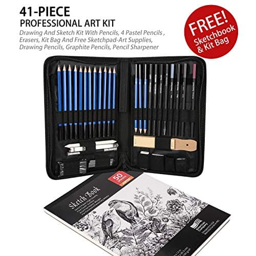 AGPTEK Sketching Pencils Set, Travel Case, 60-Sheet Pad — view 3