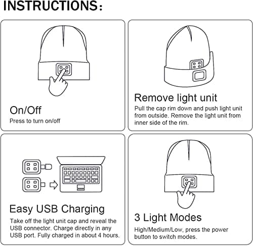 ATNKE LED Lighted Beanie Cap,USB Rechargeable 4 LED Red and Blue Glow Flashing Running Headlamp Hat Winter Warm Gifts for Men and Women/Pink — view 5