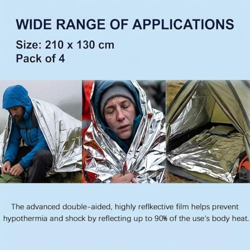 4 Pack Emergency Foil Blankets Survival Thermal Mylar Blankets, 210×130cm — view 6