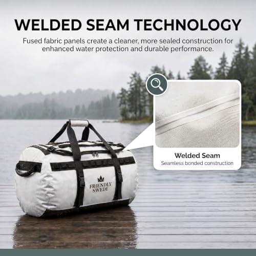 The Friendly Swede Water-Resistant Duffle Bag Backpack, 500D PVC,90L White — view 6