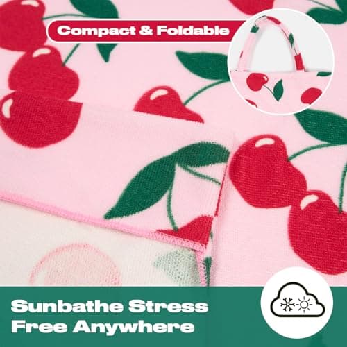 Brentfords Beach Towel in a Bag, Soft Quick-Dry Absorbent Fabric Lightweight Easy Storage Cherry Large Beach Towel with Pockets For Travel Poolside Beach Days, Pink - 215 x 75cm — view 5