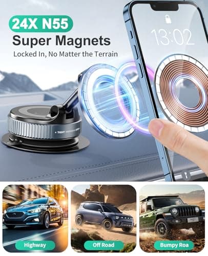2026 Magnetic Suction Phone Mount for MagSafe, 360°Adjustable Magnetic Car Phone Holder, Foldable Suction Cup Car Phone Mount for Car/Gym/Mirror/Shower, Cell Phone Holder for iPhone 17 16 15 Black — view 2