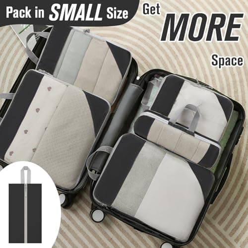 WOOMADA Compression Packing Cubes for Suitcases Travel Essentials 6 Set Rectangle Mesh Expandable Travel Bags Organizer for Luggage(Charcoal) — view 4