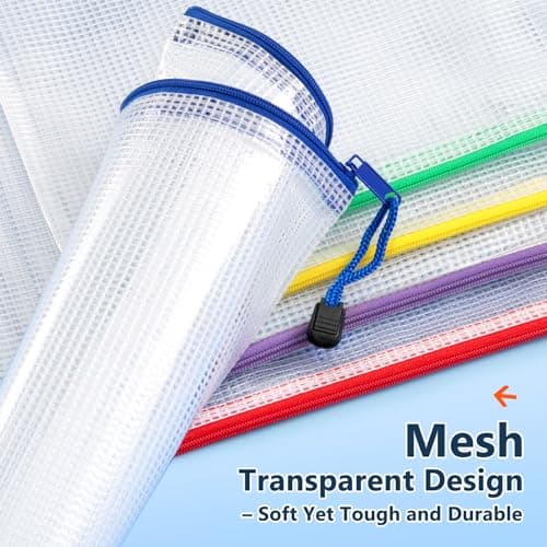 SUNEE Plastic Wallets A5, 12 Pack Mesh Zip Lock Document Wallets & File Bags, Waterproof Plastic Folders A5 for School, Office, Home and Travel Storage - 6 Colours — view 4