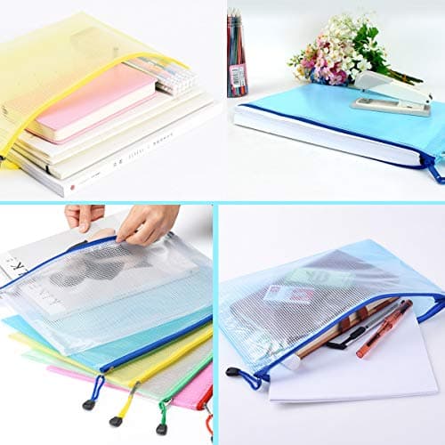 GoHoKi 20 Pack Zip Wallets: A4 Size Mesh Plastic Waterproof Zipped Lock Bags - 5 Color Easy Organization for School Office Home Travel — view 4
