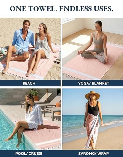 LANE LINEN Turkish Towels, Cotton Rich XL Beach Towel 2 Pack, Pre-Washed, No Shrink, Quick Dry Oversized Beach Towels, Stylish Beach Towel For Women, Sand Free Towel, 39"x71" - Quartz Pink — view 6