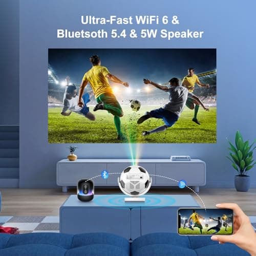 Mini Projector, Portable Projector with WiFi 6 Bluetooth 5.4,180° Rotatable,Built-in Apps,Short Throw Projectors 4K&8K Support,Auto Keystone,Football-Shaped Movie Projector for Bedroom-Black&White — view 6