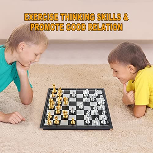 Snocyo Chess Board Set, Magnetic Folding Chess Set, Educational Toys Gifts, Portable Travel Chess Games, Board Games For Kids Adults (Glod/Silver) — view 6