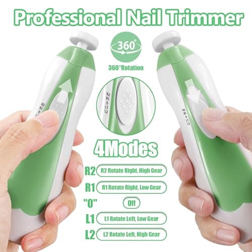 Qunlions life Baby Nail Trimmer Electric, 6 in 1 Rechargeable Baby Nail Clippers Manicure Set Grooming Kit for Toddler Infant or Adults (Green) — view 4