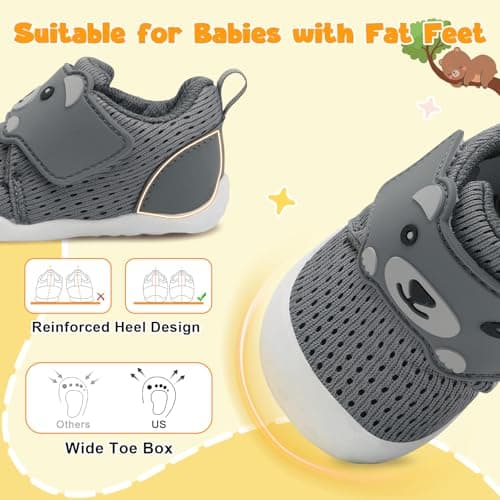 JOINFREE Baby Walking Wide Shoes Infant Boys Girls Breathable Barefoot Shoes Crib Tennis Shoes Lightweight Non-Slip Sneakers First Walkers All Grey 12-18Months — view 3