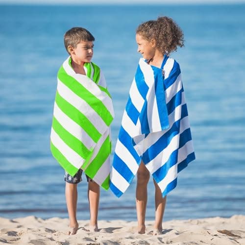 GEEZY Microfibre Beach Towel, Green Striped - Quick Drying, Lightweight, Sand-Free, Large & Durable, Summer Design - Beach Essentials for Travel, Holiday, Swimming, Sauna, Adults & Kids, 70x140cm — view 6