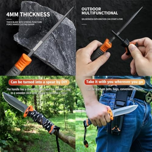 BKGDO High Carbon Steel Multi-Functional Outdoor Tool - Lightweight with Rubber Handle, Hand-Stitched Sheath, Perfect for Hunting, Climbing, Adventure, Rescue, Camping - Ideal Men's Gift (TYPE-B6) — view 6