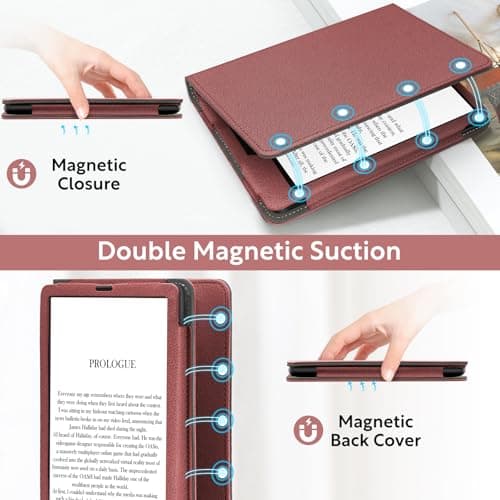 Slim Case for 7"/6.8" Kindle Paperwhite with Hand Strap(12th/11th Generation 2024/2021) and Kindle Colorsoft Signature Edition,Stand Cover and Card Slot,Premium PU Sleeve with Auto Wake/Sleep,Burgundy — view 4