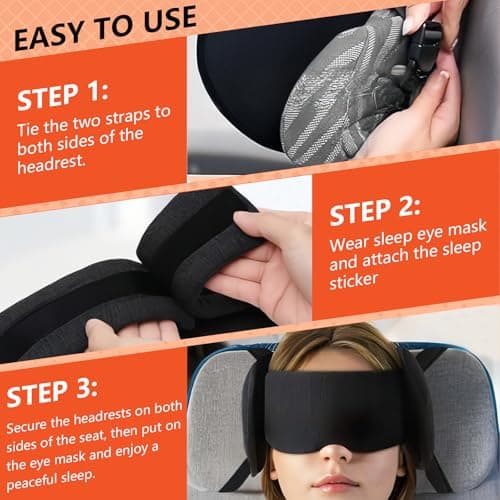 Marjoramy Travel Pillow for Airplane,Plane Pillow with 3D Eye Mask for Sleeping, 360°Support Airplane Head Strap for Long Flight,Stop Bobblehead, Travel Essential,Black — view 4