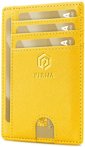 PIRNA Slim Wallet for Women | RFID Blocking Small Credit Card Holder – Thin Card Wallet with Small Money Pocket & Gift Box (Yellow)