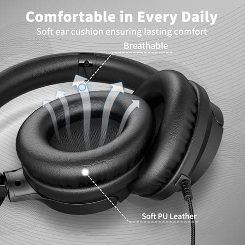 Headphones Wired with Microphone, 3.5mm Corded Headphones for School, Black — view 6