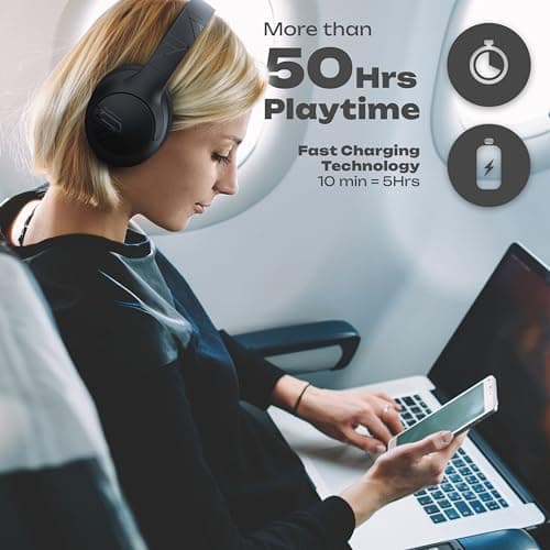 PowerLocus Bluetooth Headphones Over Ear, 50 Hours Playtime, 4 EQ Modes, Foldable Wireless Headphones with Microphone, HiFi Stereo, Lightweight & Wired Mode for Phone/Travel/PC (Black) — view 4