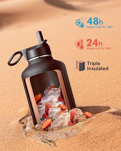 Coolflask Water Bottle 2L Insulated with Straw & 3 Leakproof Lids — view 2