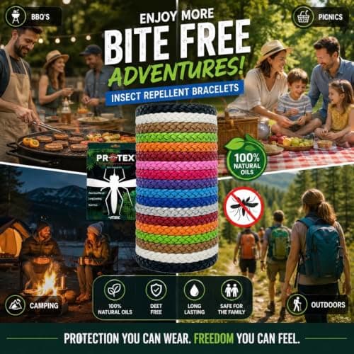 PR0TEX 18 Pack Mosquito Repellent Bracelet, Adjustable Leather Deet-Free Wrist Bands, Powerful Effective Protection, Insect Repellent Bracelets for Adults & Kids, Resealable Pack. — view 5