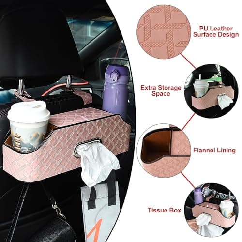 JSCARLIFE Car Headrest Backseat Organizer with Cup Drink Holder,Backseat Storage Box and Cell Phone Holders Car Headrest Rear Seat Multifunctional Storage Box for Kids, Travel, And Road Trips (Pink) — view 3
