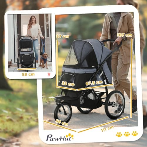 PawHut Dog Pram for Medium Small Breeds w/Rubber Wheels, Grey — view 3