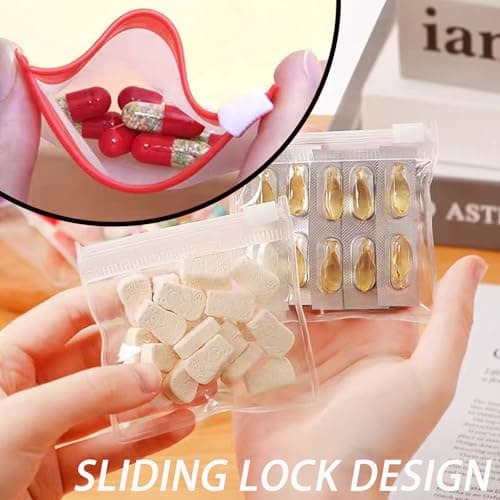 Reusable Pill Pouch Bags, 12 Pack Mini Slide Lock Medicine Storage Bags, Travel Pill Organiser Zippered EVA Pouches, for Tablets Vitamins Jewellery Coins — view 4