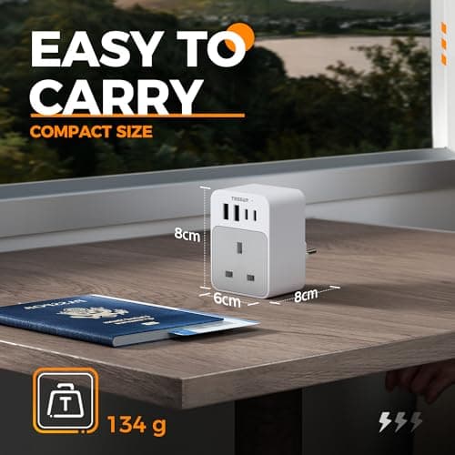 TESSAN UK to European Plug Adapter, Type E F Travel Adapter with USB C — view 6