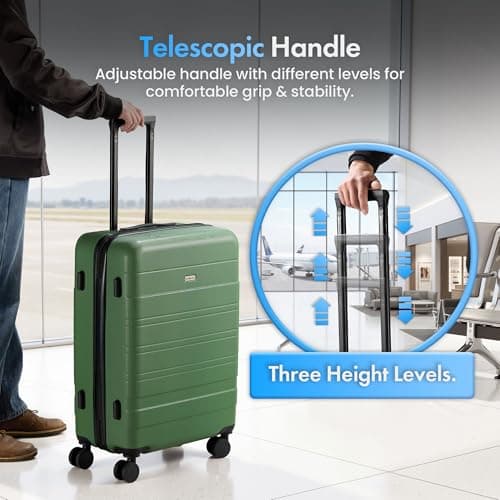 VonHaus Suitcase Set - Green Luggage Set for Travel - 3 Piece Lightweight ABS Hard Shell Suitcases - Telescopic Handle & Double Spinner Wheels - TSA Lock & Anti-Theft Zip - Large, Medium & Cabin Bag — view 3