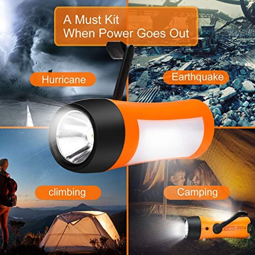 Emergency Hand Crank Flashlight & Phone Charger, Wind-Up Dynamo Torch, USB Power Bank, LED Camping Lantern for Hiking, Survival Kit, Holiday Gift(Orange) — view 3