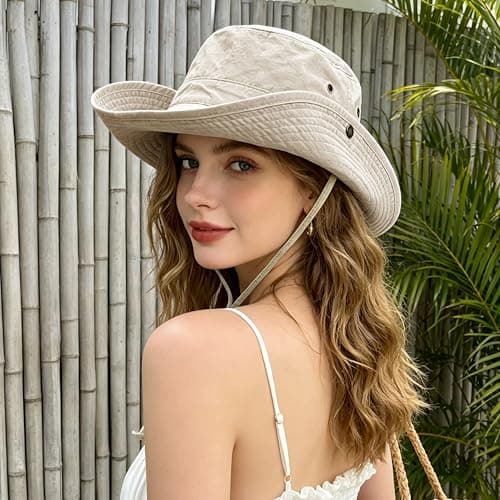 CATMEYE Packable Sun Hat for Women Men, Wide Brim UV Protection Safari Fishing Hat, Lightweight Breathable Nylon Outdoor Hat for Beach, Hiking & Travel, Beige (Beige) — view 5