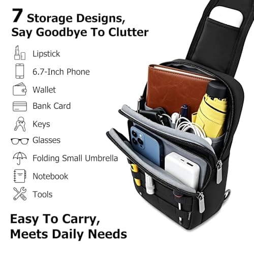 ARVOK Small Sling Bag Cross Body Chest Bag Shoulder Bag for Men Women,Water Resistant Anti Theft,RFID Blocking Mini Backpack Sling Bags for Travel Work Sport Runner Workout Hiking — view 6