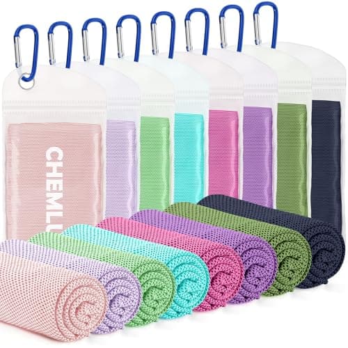 CHEMLUK Cooling Towels 8 Packs: Instant Cool Towel for Hot Weather Neck and Face UV Protection Quick Dry Microfibre Sweat Towels for Gym Yoga Running Camping Workout Sports Travel