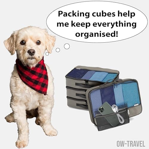 OW-Travel Packing Cubes for Suitcases 5 Pcs Grey Medium with Mesh Zip Pouch — view 2