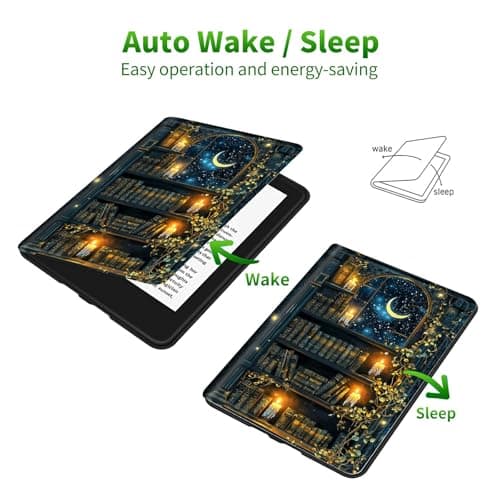 RWUTYTIUL for 6.8" Kindle Paperwhite (11th Generation, 2021 Release) E-Reader Case, Shockproof Smart Protective Multi-Angle Viewing Cover for Women Men with Auto Sleep/Wake - Vintage Candle Books — view 6