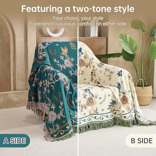 VANJOROY 100% Organic Cotton Fall Boho Throw Blanket for Sofa and Bed,Green — view 2