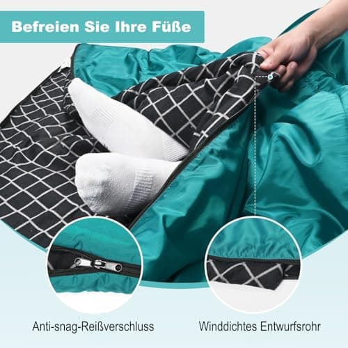 AGEMORE Cotton Flannel Double Sleeping Bag for Adults, Queen Size 2 Person Sleeping Bag for Camping Biking or Backpacking, Waterproof & Lightweight for Truck,Tent or campervan (Lake Blue/Black) — view 6
