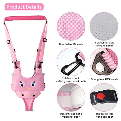 IULONEE Baby Walking Harness Handheld Kids Walker Assistant Belt Mesh Pink — view 2